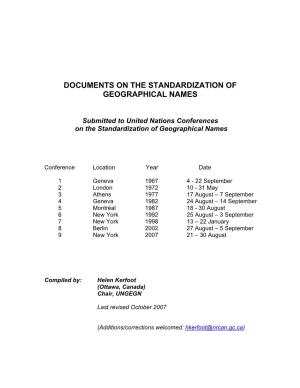 Documents on the Standardization of Geographical Names