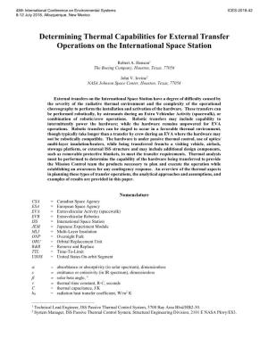 Determining Thermal Capabilities for External Transfer Operations on the International Space Station