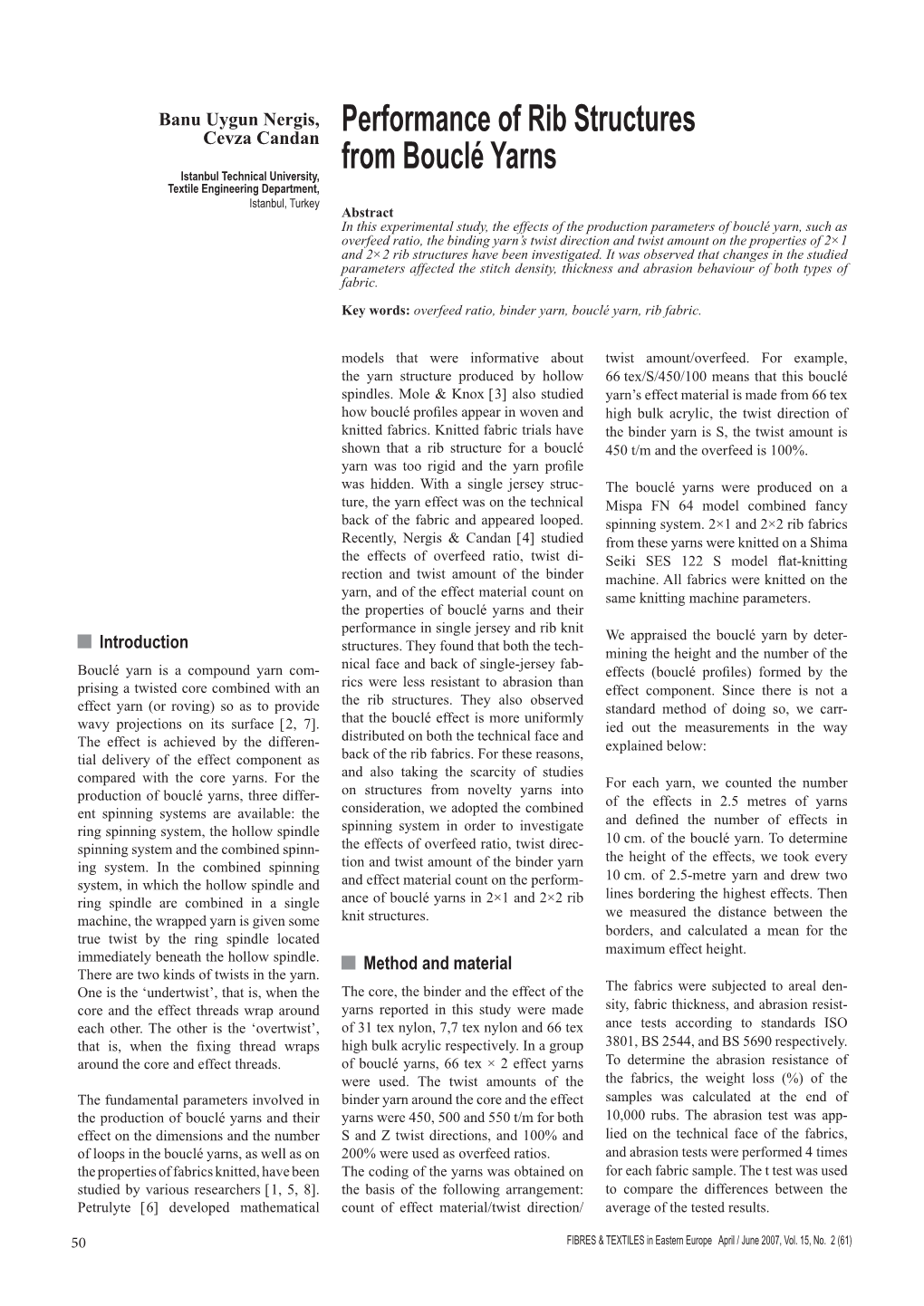 Performance of Rib Structures from Bouclé Yarns