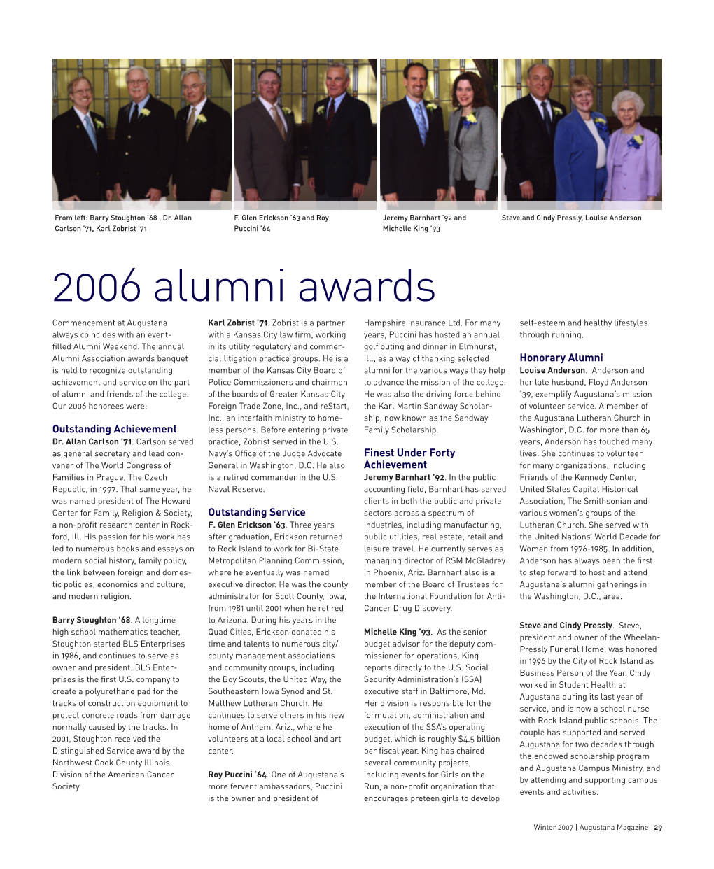 2006 Alumni Awards Commencement at Augustana Karl Zobrist ’71