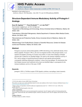 Structure-Dependent Immune Modulatory Activity of Protegrin-1 Analogs