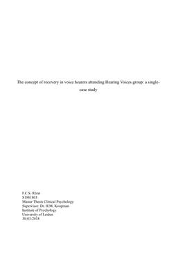 The Concept of Recovery in Voice Hearers Attending Hearing Voices Group: a Single- Case Study