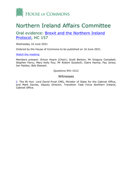 Northern Ireland Affairs Committee Oral Evidence: Brexit and the Northern Ireland Protocol, HC 157