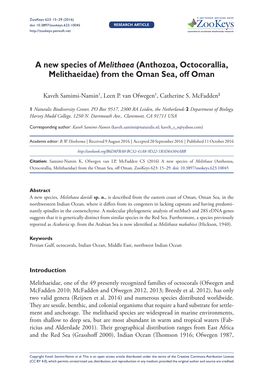 A New Species of Melithaea (Anthozoa, Octocorallia