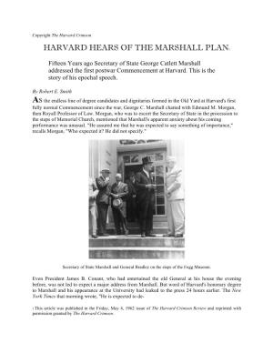Harvard Hears of the Marshall Plan1