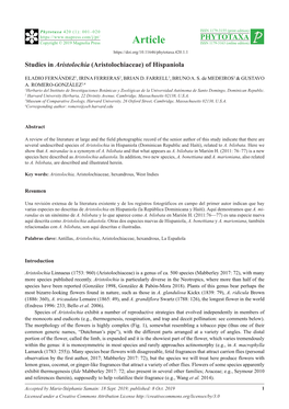 Aristolochiaceae) of Hispaniola