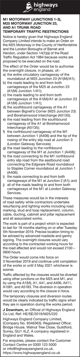 M1 Motorway (Junctions 1-3), M25