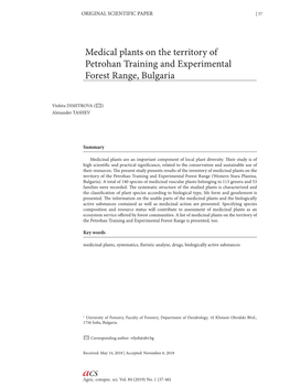 Medical Plants on the Territory of Petrohan Training and Experimental Forest Range, Bulgaria