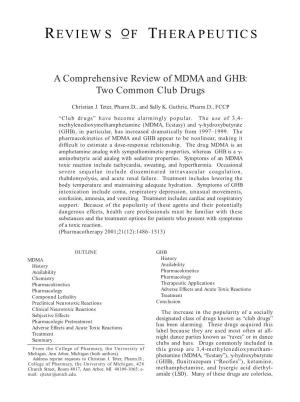 A Comprehensive Review of MDMA and GHB: Two Common Club Drugs