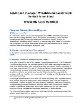 Colville and Okanogan-Wenatchee National Forests Revised Forest Plans Frequently Asked Questions