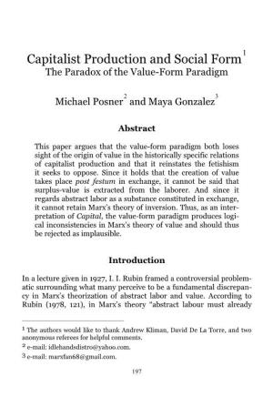 Capitalist Production and Social Form the Paradox of the Value-Form Paradigm