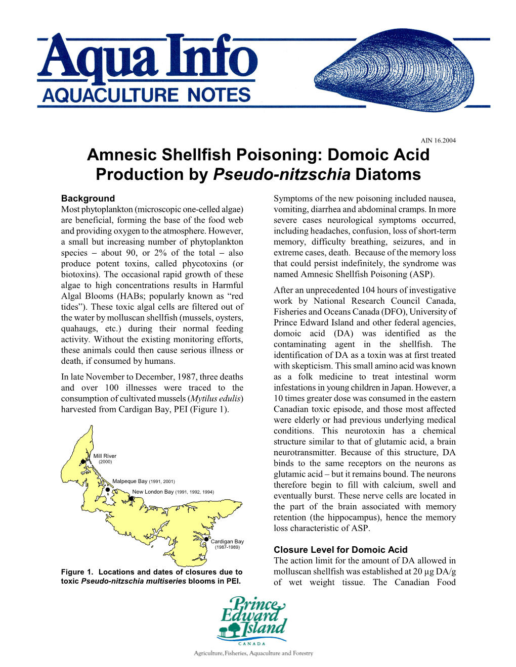 Amnesic Shellfish Poisoning: Domoic Acid Production by Pseudo-Nitzschia Diatoms