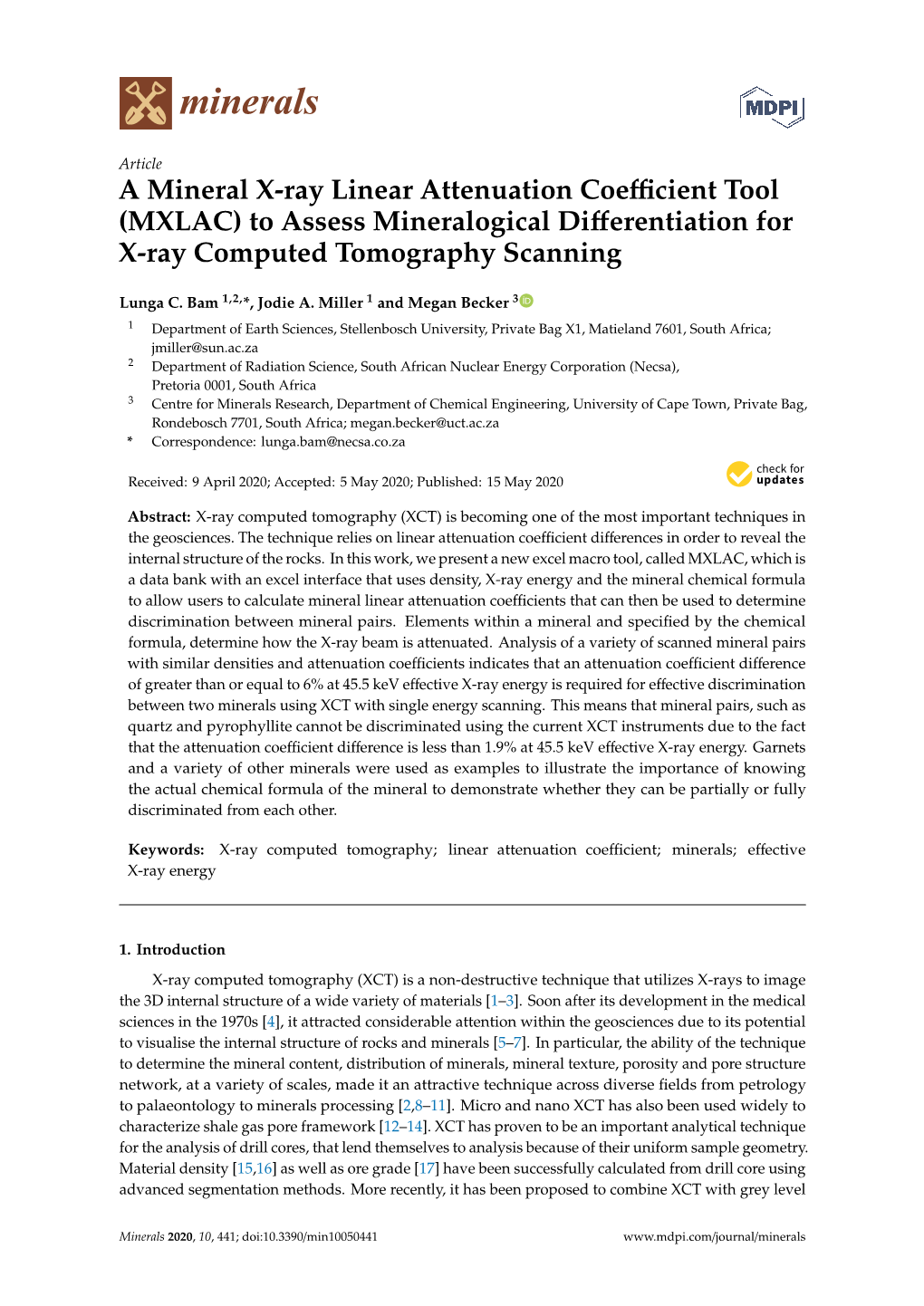 A Mineral X-Ray Linear Attenuation Coefficient Tool