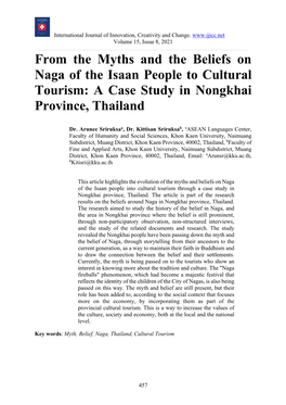 From the Myths and the Beliefs on Naga of the Isaan People to Cultural Tourism: a Case Study in Nongkhai Province, Thailand