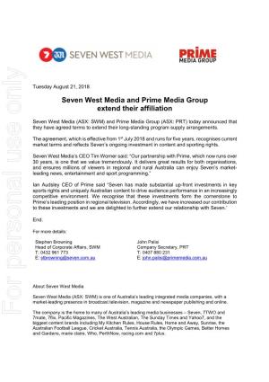 Seven West Media and Prime Media Group Extend Their Affiliation