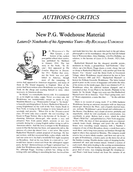 A UTHORS & CRITICS New P.G. Wodehouse Material