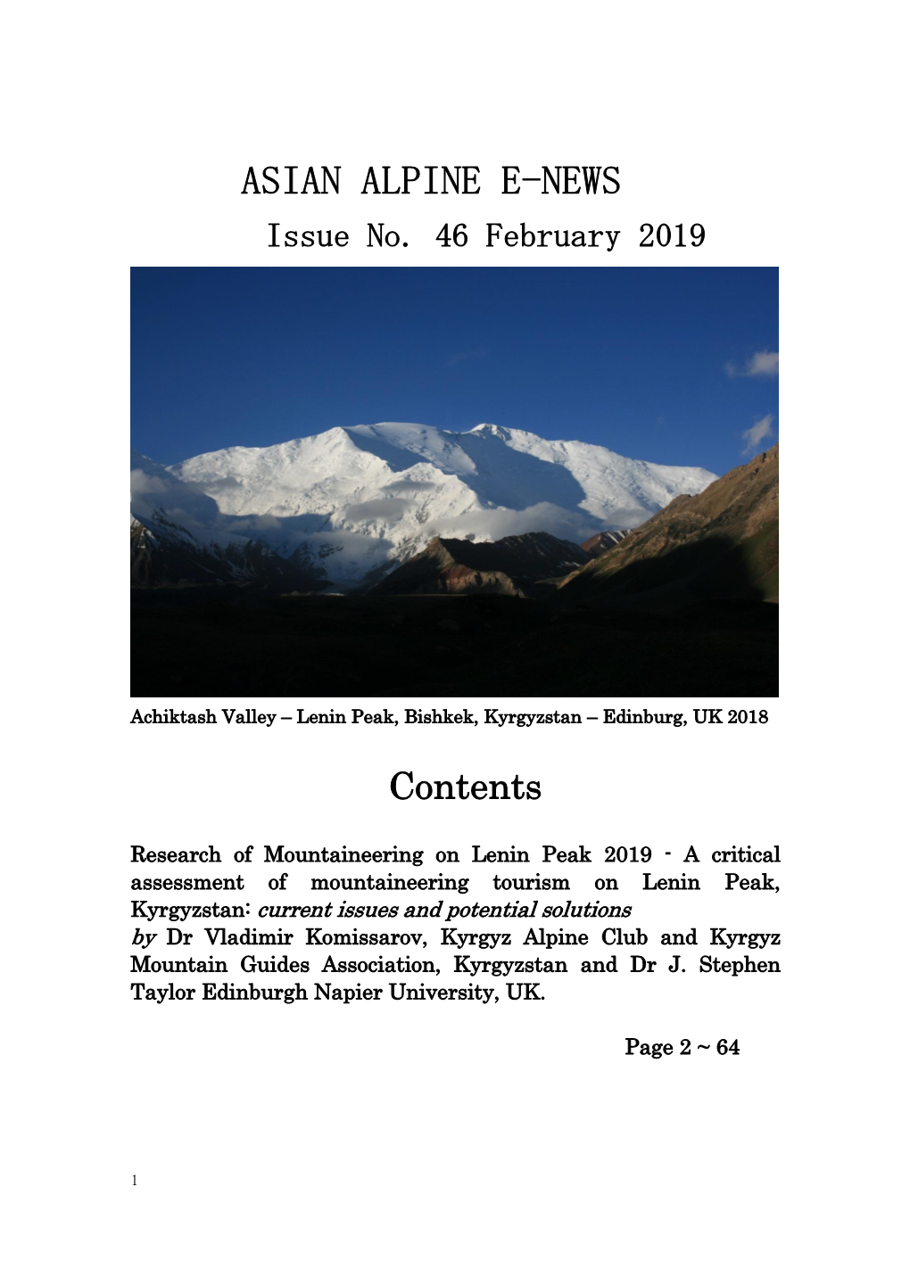 Asian Alpine E-News Issue No.46