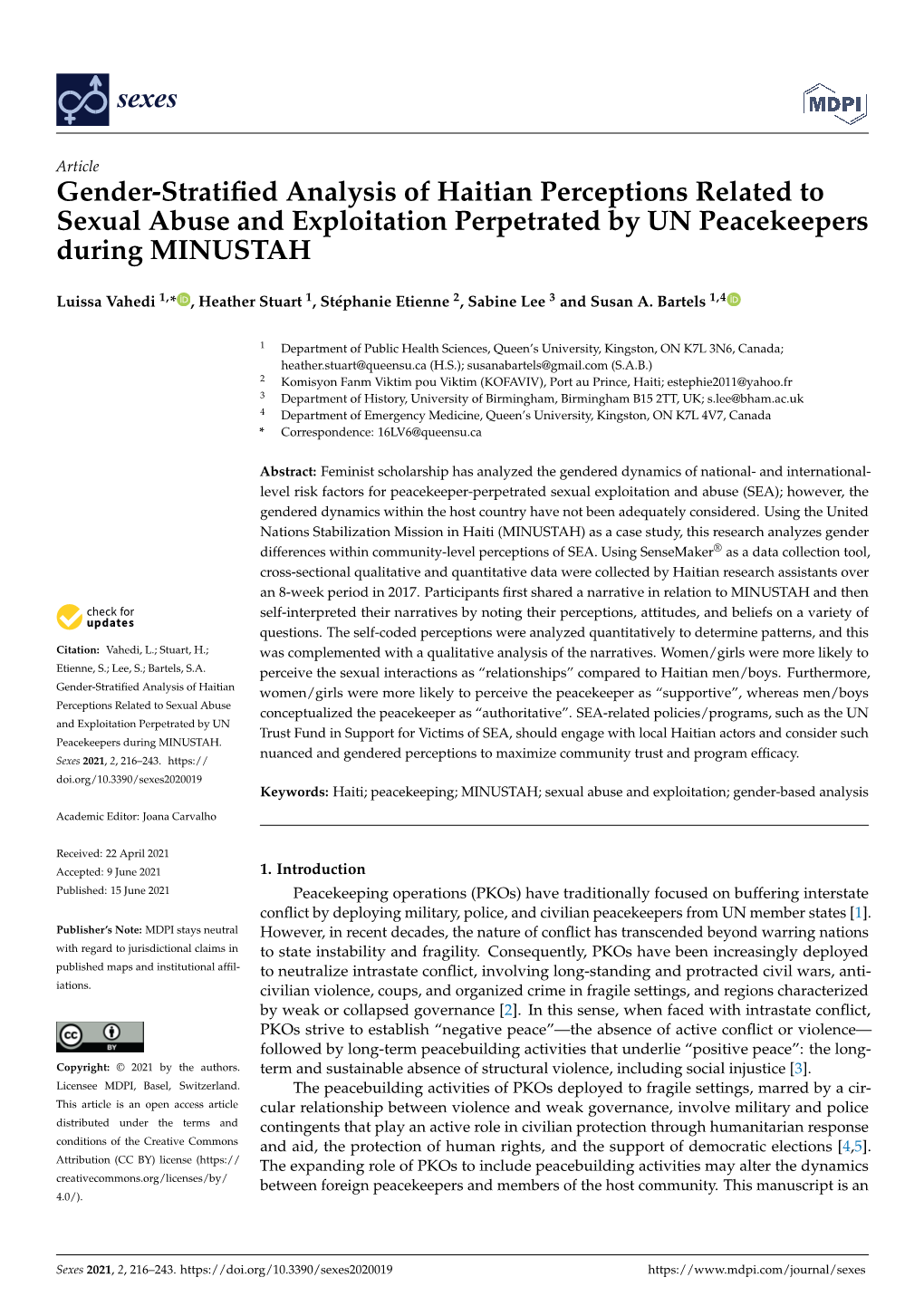 Gender-Stratified Analysis of Haitian Perceptions Related to Sexual