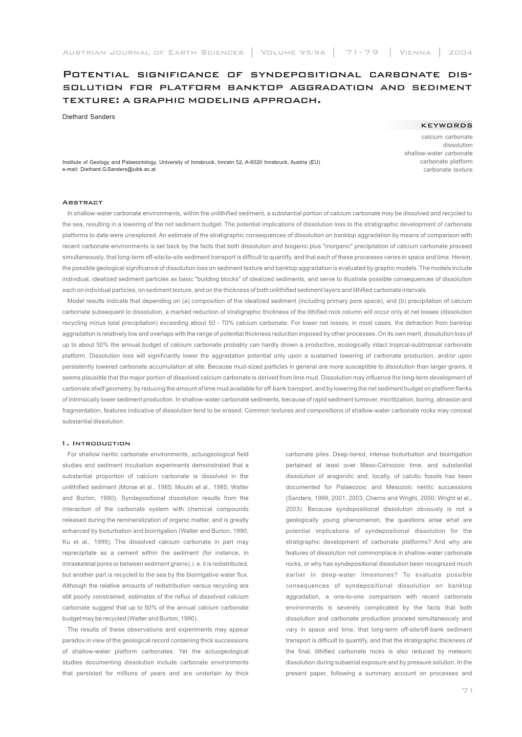 Solution for Platform Banktop Aggradation and Sediment Texture: a Graphic Modeling Approach