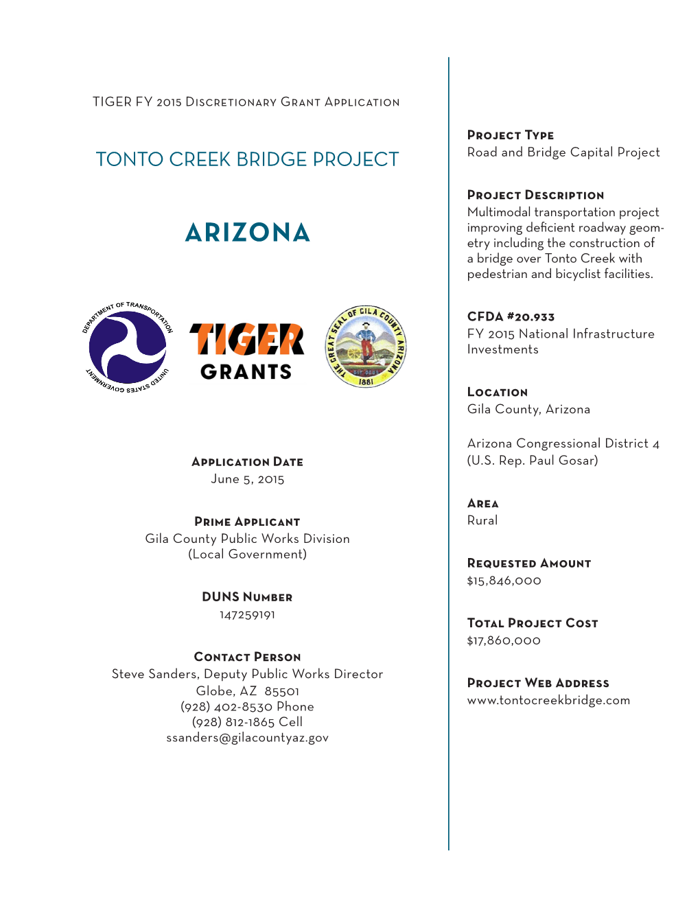 ARIZONA Etry Including the Construction of a Bridge Over Tonto Creek with Pedestrian and Bicyclist Facilities