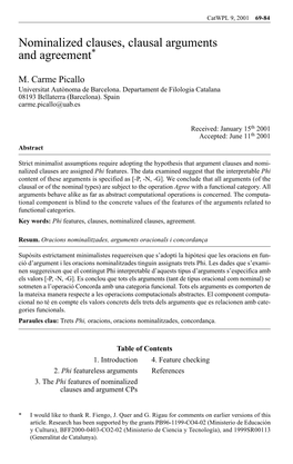 Nominalized Clauses, Clausal Arguments and Agreement*