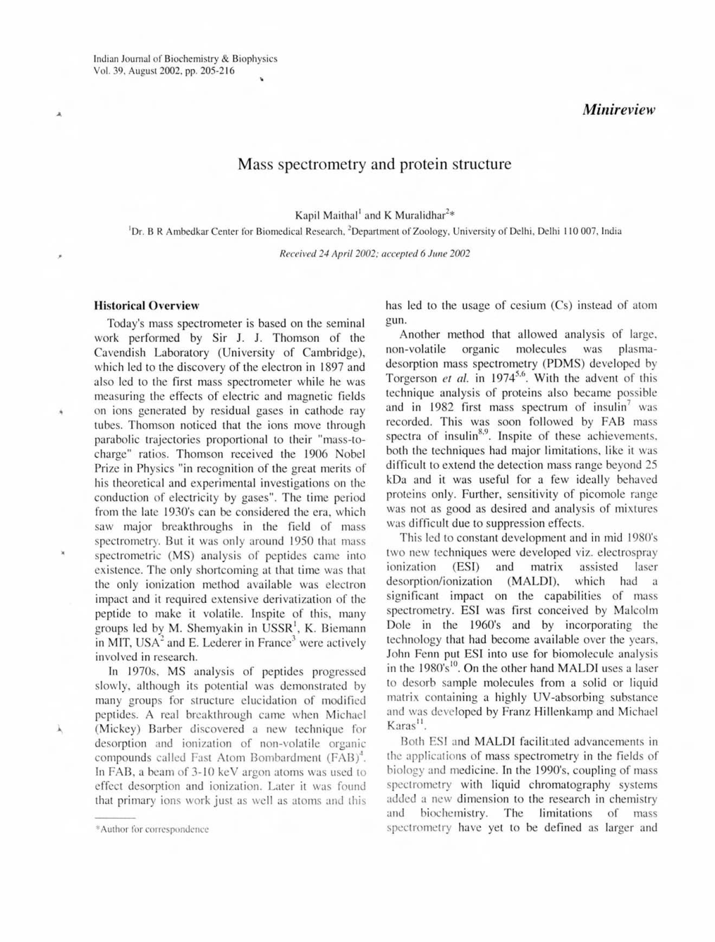Mass Spectrometry and Protein Structure