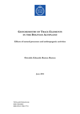 Geochemistry of Trace Elements in the Bolivian Altiplano