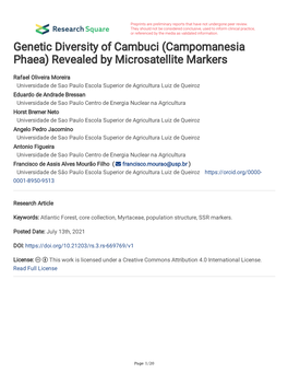 Genetic Diversity of Cambuci (Campomanesia Phaea) Revealed by Microsatellite Markers