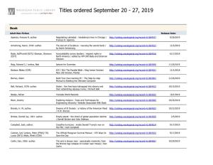Titles Ordered September 20 - 27, 2019