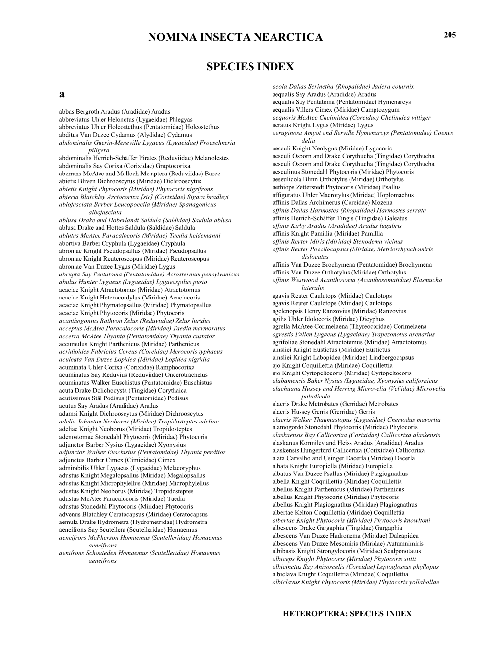 NOMINA INSECTA NEARCTICA a SPECIES INDEX