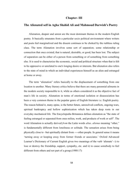 Chapter- III the Alienated Self in Agha Shahid Ali and Mahmoud Darwish's