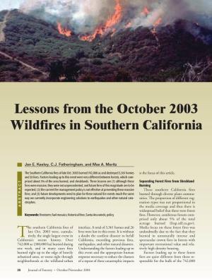 Lessons from the October 2003 Wildfires in Southern California