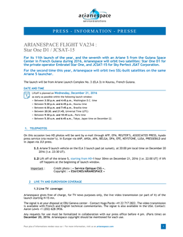 ARIANESPACE FLIGHT VA234 : Star One D1 / JCSAT-15