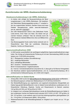 Grundwasserschutzberatung in Der Zielkulisse Der EG-Wasserrahmenrichtlinie Für Die Beratungsgebiete Mittlere Ems/Vechte Und