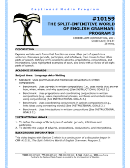 10159 the Split-Infinitive World of English Grammar: Program 3