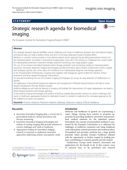 Strategic Research Agenda for Biomedical Imaging the European Institute for Biomedical Imaging Research (EIBIR)*