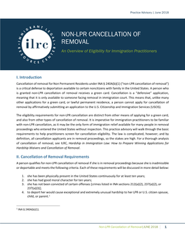 NON-LPR CANCELLATION of REMOVAL an Overview of Eligibility for Immigration Practitioners