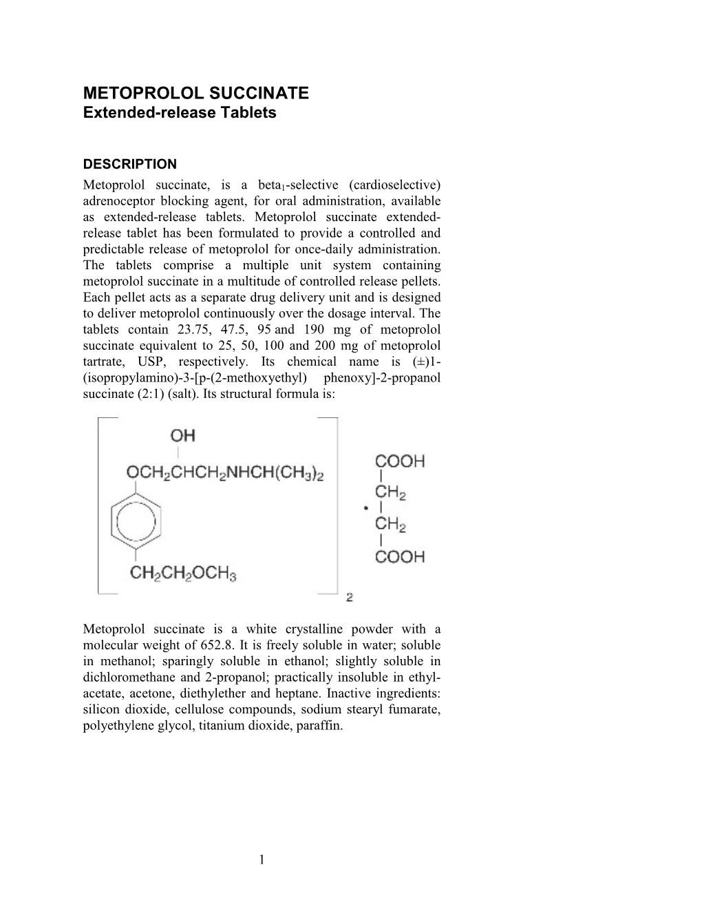 METOPROLOL SUCCINATE Extended-Release Tablets