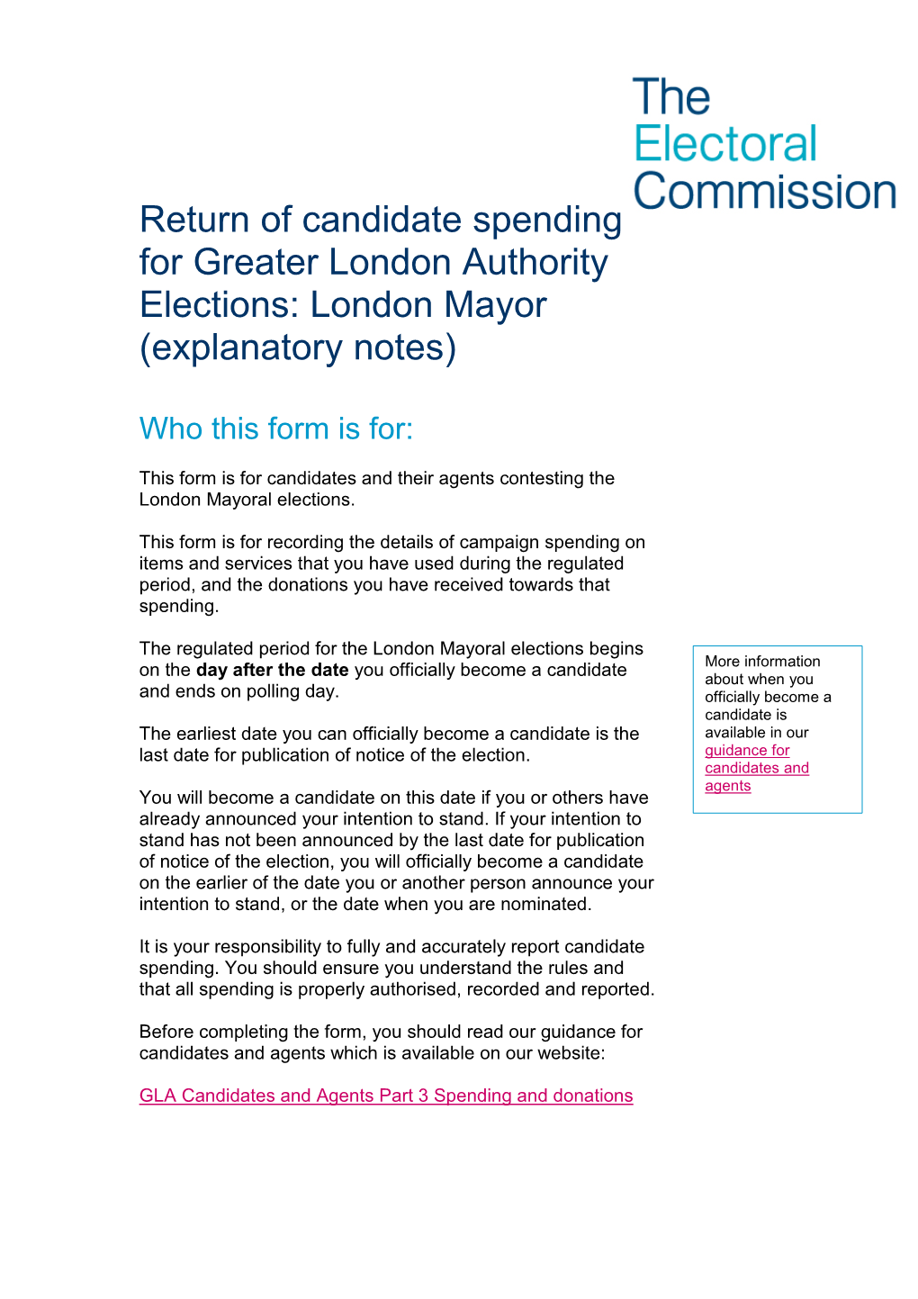 Explanatory Notes London Mayoral Candidates