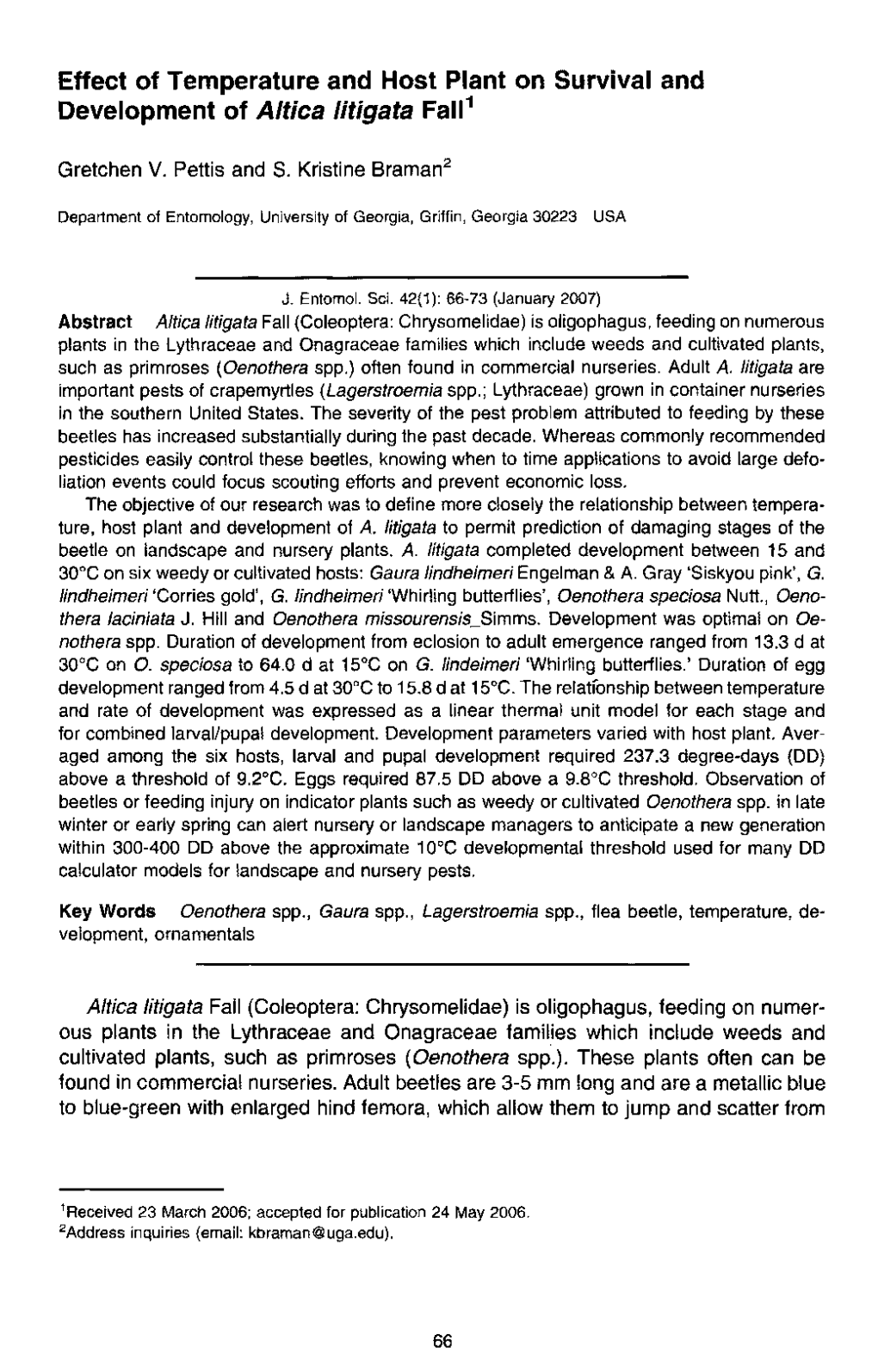 Effect of Temperature and Host Plant on Survival and Development of Aftica Litigata Fall 1