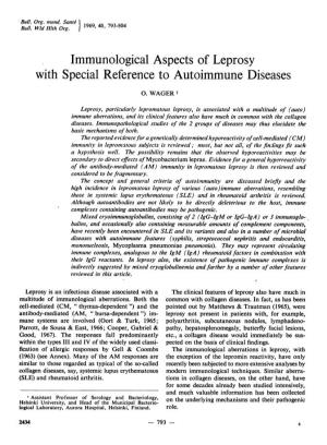 Immunological Aspects of Leprosy with Special Reference to Autoimmune Diseases 0