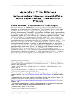 Modoc National Forest, Tribal Relations Program