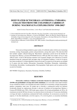 Deep-Water Octocorals (Anthozoa: Cnidaria) Collected from the Colombian Caribbean During ‘Macrofauna Explorations’ 1998-2002*