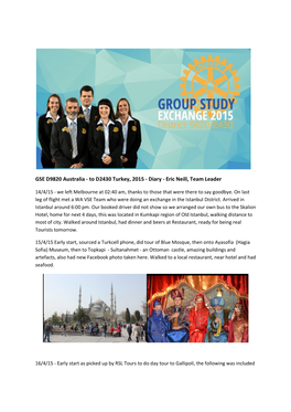 GSE D9820 Australia - to D2430 Turkey, 2015 - Diary - Eric Neill, Team Leader