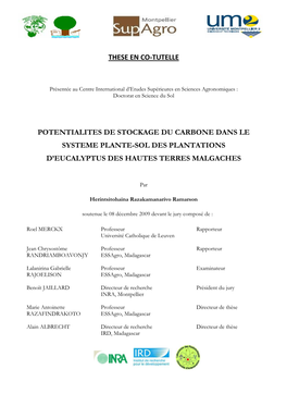 Potentialités De Stockage Du Carbone Dans Le Système Plante-Sol Des