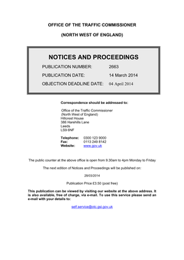 Notices and Proceedings: North West of England: 14 March 2014