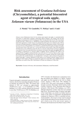A Potential Biocontrol Agent of Tropical Soda Apple, Solanum Viarum (Solanaceae) in the USA