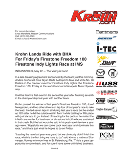 Series Standout Krohn to Run Freedom 100 for Bryan Herta