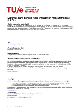 Multiyear Trans-Horizon Radio Propagation Measurements at 3.5 Ghz