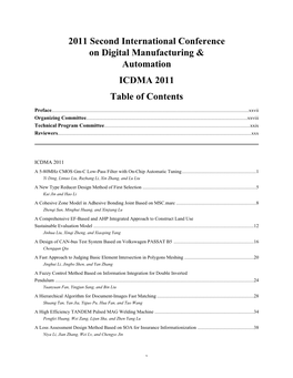 2011 Second International Conference on Digital Manufacturing & Automation ICDMA 2011 Table of Contents